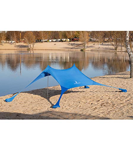 Premium Lycra Beach Tent - Beach Shelter Pop Up Sun Shade "Ole" with Aluminium Poles and Fillable Sand Anchor Blue (210 x 210 cm) - Image 2