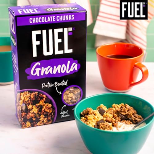FUEL10K Protein Boosted, Chunky Granola, Chocolate Loaded, 6 x 400 Gram Box - High Fibre, Vitamin Boosted Vegan Cereal with Dark Chocolate Pieces, Jumbo Oats & Pumpkin Seeds - Image 4