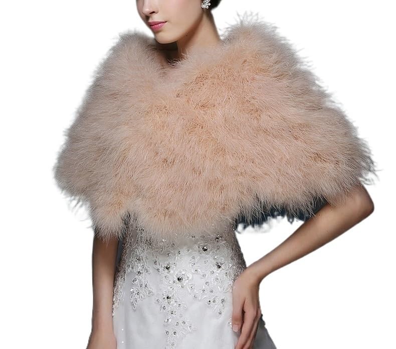 1pc Khaki and White Feather Bridal Shawls Faux Fur Shoulder Wrap Winter Fake Fur Wedding Cape Dress Evening Stoles3