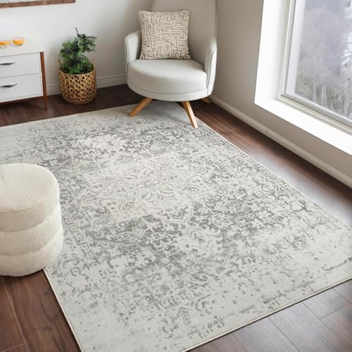 Livabliss Syracusa Vintage Rug - Area Rugs for Living Room 160x220 cm, Bedroom - Scandi Neutral Rugs, Traditional Patterned Boho Style, Natural Easy Care Pile - Large Rug, Grey and Beige