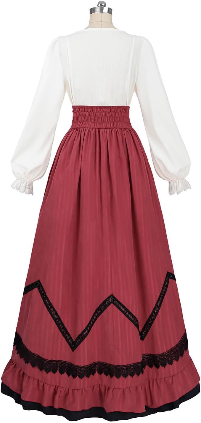 Nuoqi Womens Victorian Dress Costume 1800s Edwardian Costume Renaissance Blouse Skirt Set - Image 8