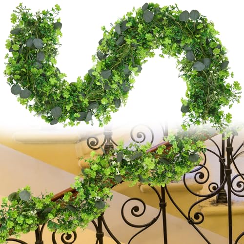 Hotop 72 Inch St. Patricks Day Garland Decorations Artificial Shamrocks Eucalyptus Leaves Greenery DIY Garland lIrish 3 Leaf St Patricks Party Decor for Wall Porch Outdoor Indoor Home (Novelty)