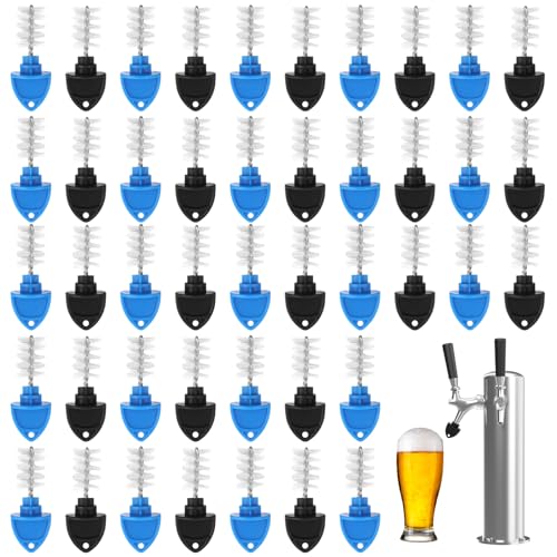 IMengjbang 100 Pack Beer Plugs Tap Brush Beer Faucet Tap Brush Caps Cover Cleaning Brushes for Draft Beer Faucet Cap Beer Taps Plugs with Brushes Faucets Soother Sanitary Covers (Blue, Black)