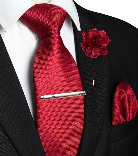 Image of JEMYGINS Mens Tie and Lapel Pin with Pocket Square Tie Clip Sets for Casual and Business 4PCS