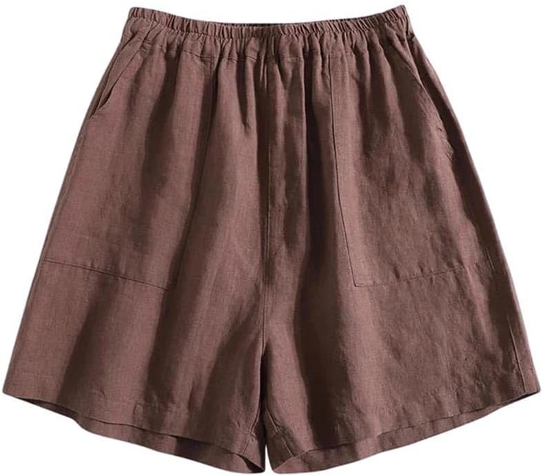 Women Thin Cotton Linen Wide Leg Pants Loose Casual High Waist Retro Straight Comfortable Short Pants