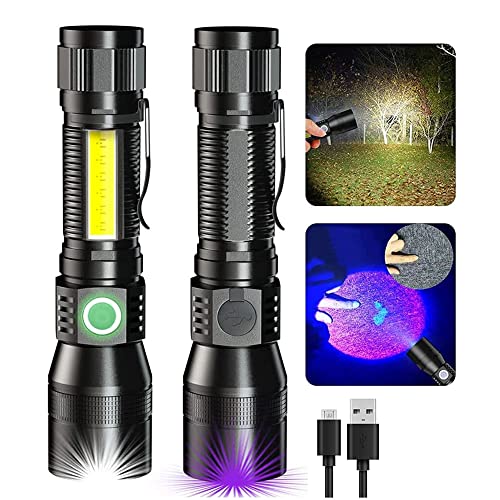 AdamStar Blacklight flashlights, 3 in-1 UV Flashlights Rechargeable, LED Flashlight High Lumens, 7 Mode, Water Resistant Tactical Flashlight for Pet Urine Detection, Emergencies, Camping