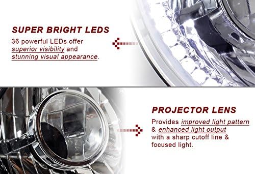 6017 H6024 Replacement 7" Round Chrome Housing Clear Lens Seal Beam Chrome Reflector LED Projector Headlight 2PCS (White)