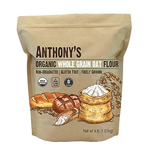 Anthony’s Organic Whole Grain Oat Flour, 4 lb, Gluten Free, Non GMO, Non Irradiated, Finely Ground, Vegan
