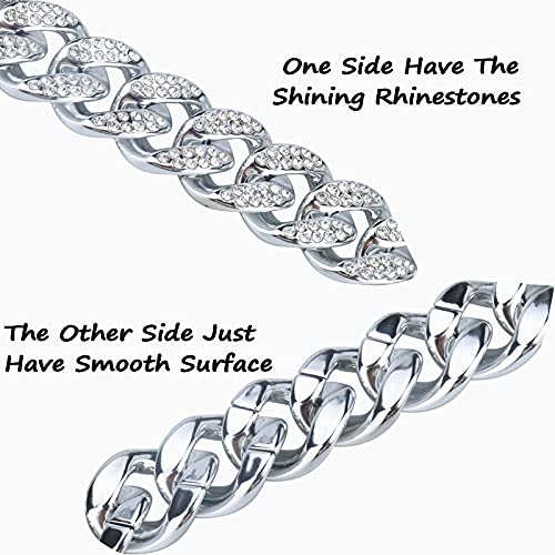 Plastic Shiny CZ Rhinestone Curb Cuban Link Chain Gold Silver Miami Hip Hop Chain Bling Diamond-Cut Chunky Turnover Necklace 80s 90s Costume Accessory for Men Women Unisex2