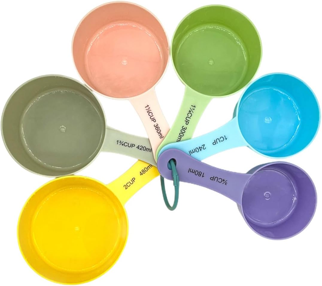 6pcs Colorful Plastic Measuring Bowl and Spoon Set with Scale, Graduated Kitchen Scoops for Baking and Milk Powder, Food-grade Measuring Utensils for Home Cooking