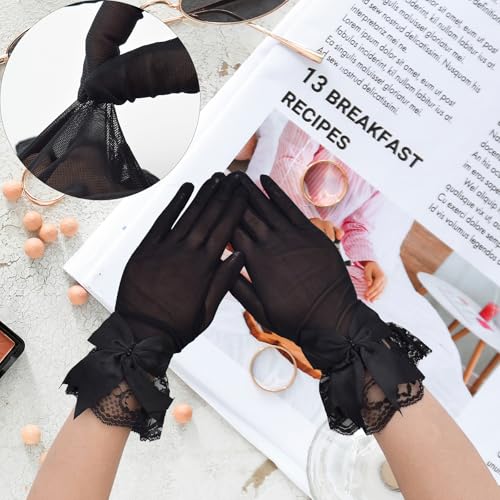 TeeYee Women's Short Lace Half Finger Lace Sunscreen Gloves Open Finger Etiquette Wedding Decoration Gloves4