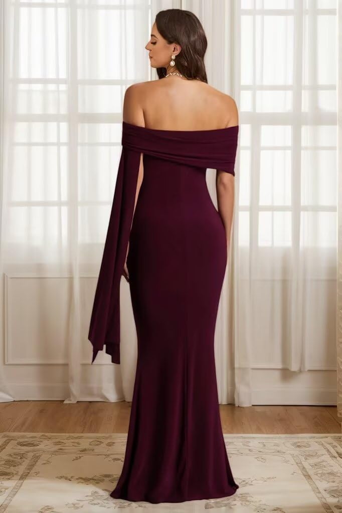 Satin Maternity Dress for Photoshoot Off The Shoulder Baby Maternity Dress with Draped sash