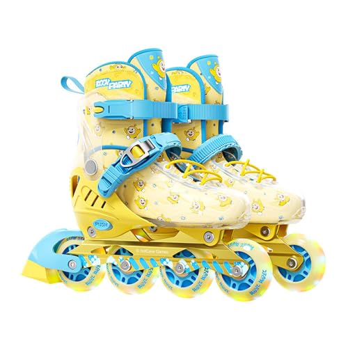 Fockety Patines de Ruedas para Niños, Niñas y Niños, Patines en Línea con Luz Ajustable, para con 8 Ruedas LED Giratorias y Rodamientos Suaves (Yellow L)