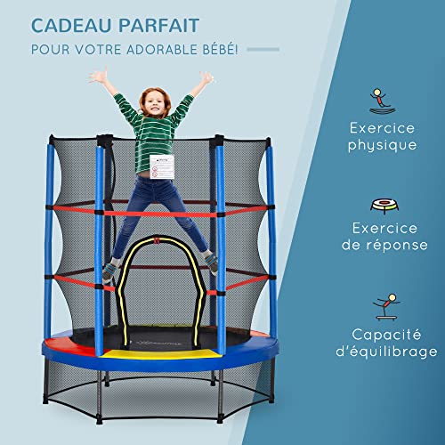 HOMCOM Trampoline pour Enfant Ø 1,40 x 1,60H m Filet de sécurité Porte zipée 6 poteaux rembourrés Inclus Charge Max. 45 kg – Image 4