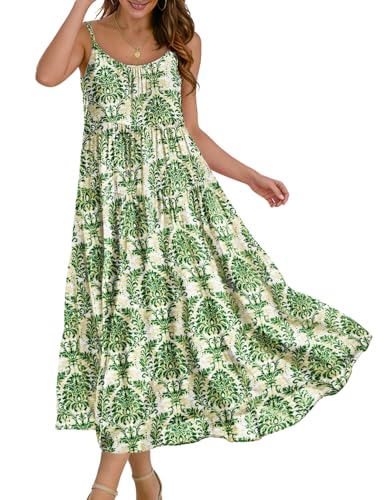 Image of YESNO Summer Bohemian Floral Dresses for Women Spaghetti Straps Maxi Dress Casual Flowy Dresses with Pockets ES0