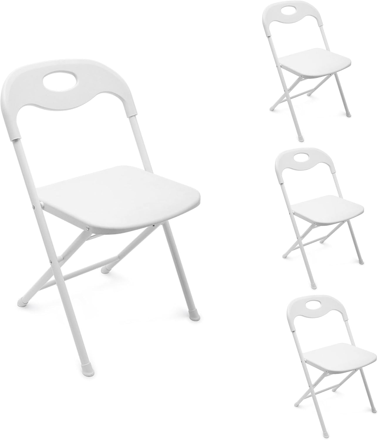 Huacan Folding Chair with Reinfoced Steel Frame for Comfortable Event Chair-Lightweight Folding Chair (White, 4 Pack)