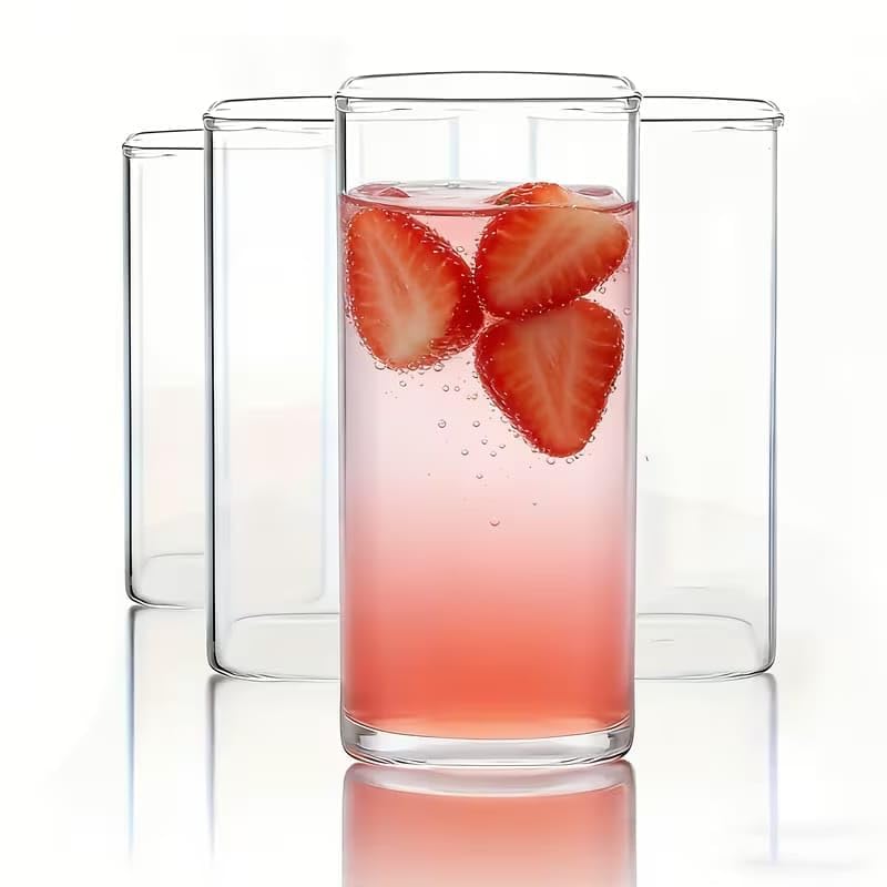 Image of PrimeWorld Square Highball Drinking Glasses Set of 6 (300ml) | Thin Glass Tumblers for Water, Wine, Cocktails, Coffee & Milk | Lead-Free, Dishwasher Safe Bar Glassware