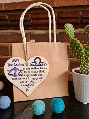 Handmade Wooden Hanging Heart Plaque Gift Signs of the Zodiac Libra Astrological Star Sign Keepsake Card Alternative - Image 3