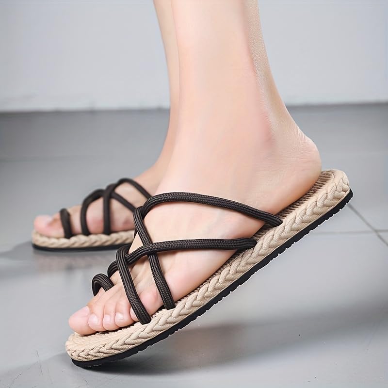 Casual Non Slip Men's Toe Loop Sandals, Cross Strap Shoes For Outdoor Beach, Spring And Summer4