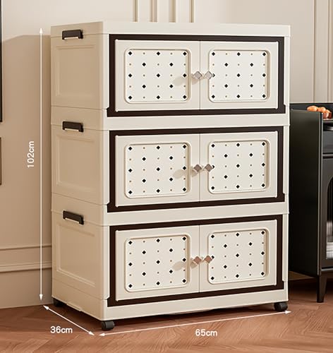 Image of House of Quirk Multifunctional Folding Storage Box Cabinet with Doors and Wheels - Space-Saving Storage for Clothes, Toys, and More - Ideal Mother and Child Clothing Organizer (3 Layer, 65cm)