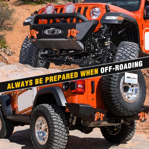 Image of Nilight Heavy Duty Mega D-Ring Shackles(2 Pack) 68,000 lb Break Strength(17,000 lb WLL) w / 7 /8″ Screw Pin & Washers, Forged Steel Off-Road Recovery Shackles for Tow Strap & Winch Gear, Orange
