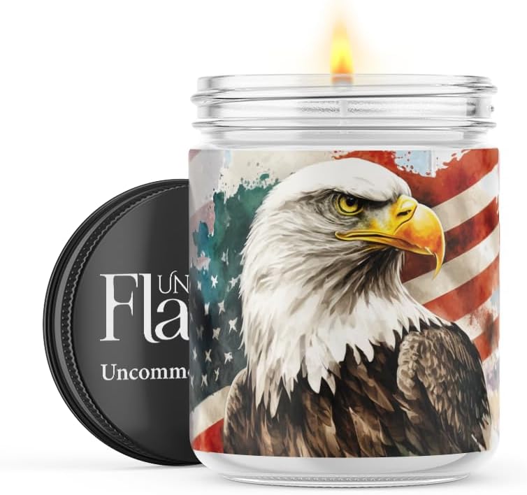 100% Handmade Non-toxic Soy Wax Candle, Fruity Sweet Scent, 120hr Burn, Soot Free, Cotton Wick, 16 oz - American Eagle, USA, Patriotic (American Eagle, Black Raspberry Vanilla)