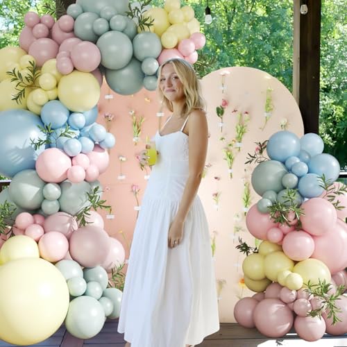 Pink Blue Yellow Pastel Balloon Arch Kit, 124Pcs Macaron Light Pink Blue Yellow Balloons for Spring Tea Party Baby Shower Wedding Birthday Gender Reveal Party Decorations — view 2