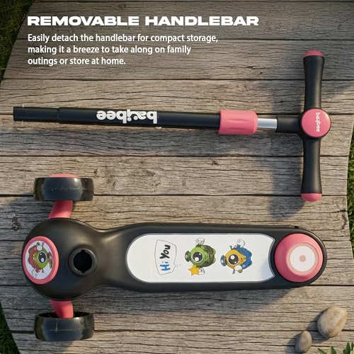 Image of Baybee Rolo Kick Scooter for Kids, 3 Wheel Kids Scooter with 3 Height Adjustable Handle, Music & Rear Brake, Skate Scooters with PU LED Wheels | Runner Scooters for Kid 3+ Years Boys Girls (Black)
