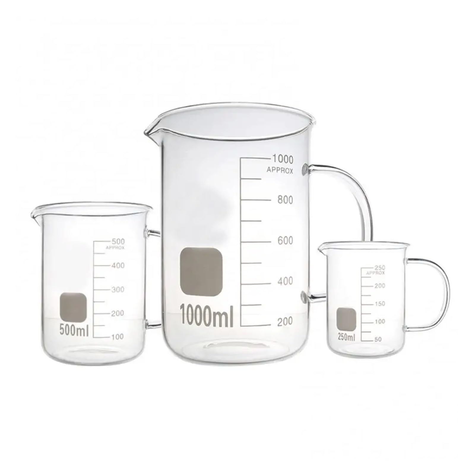 1 bicchiere da laboratorio for miscelazione da 50/100/250/500/1000 ml, becher in vetro con manico, becher in vetro trasparente con scala graduata, becher graduati for chimica(500ML)