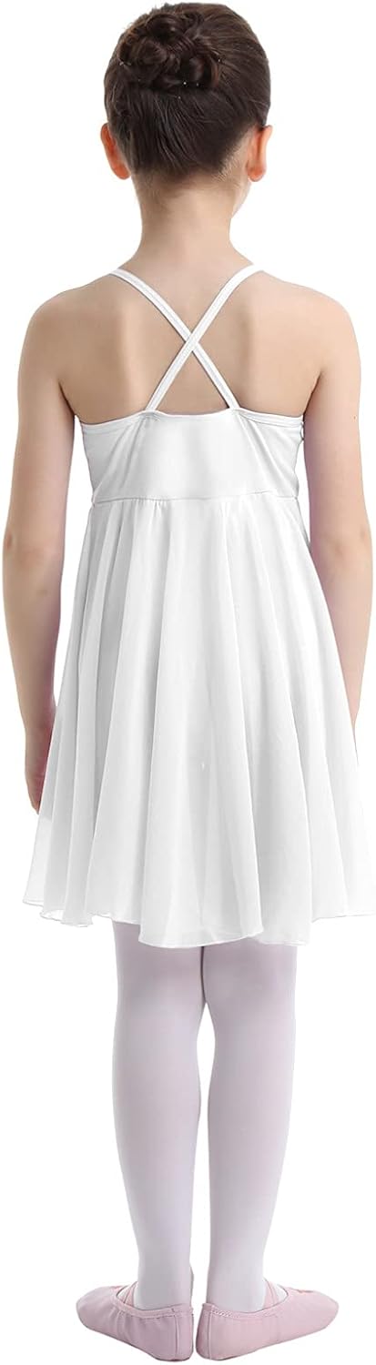 JEATHA Kids Girls Sleeveless Criss Cross Straps Back Chiffon Dress Ballet Dance Leotard Dress Dancewear