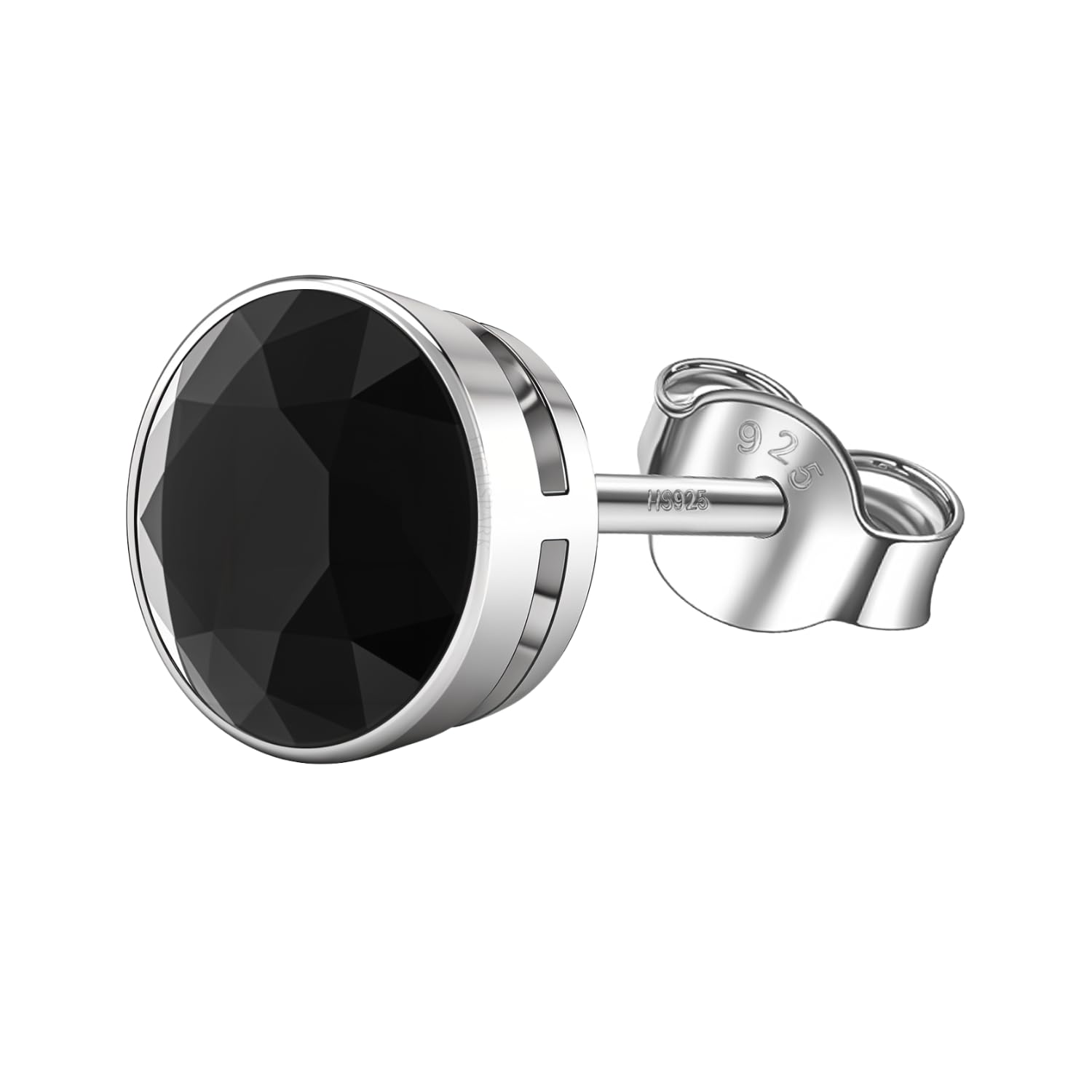925 Silver Men’s Round Black Solitaire Stud Earring | 92.5 Sterling Silver & Diamond Like Brilliance Sparkling Zirconia | Single Stud for Men-image-14