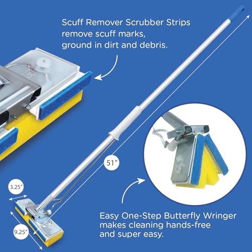 LOLA Squeezematic Butterfly Automatic Sponge Mop, 4 Mop Heads - 2 Foam w/ Cellulose Layer & 2 All Foam, 9" Head w/ Scuff Remover - Image 3