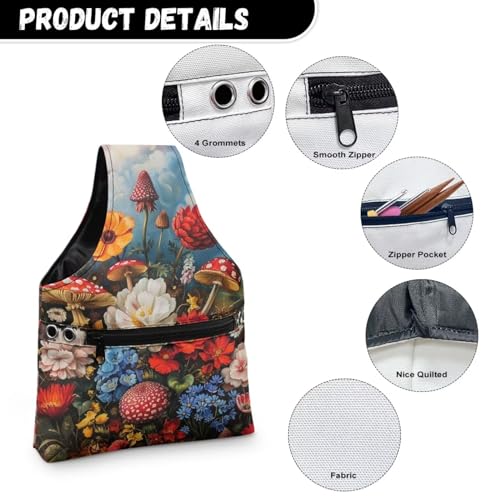 Image of Mushroom knitting Bag Organzier Yarn Bags for Crocheting Hook Organzier Lightweight Knitting Tote Bag Holding Yarn Knitting Needles,Small