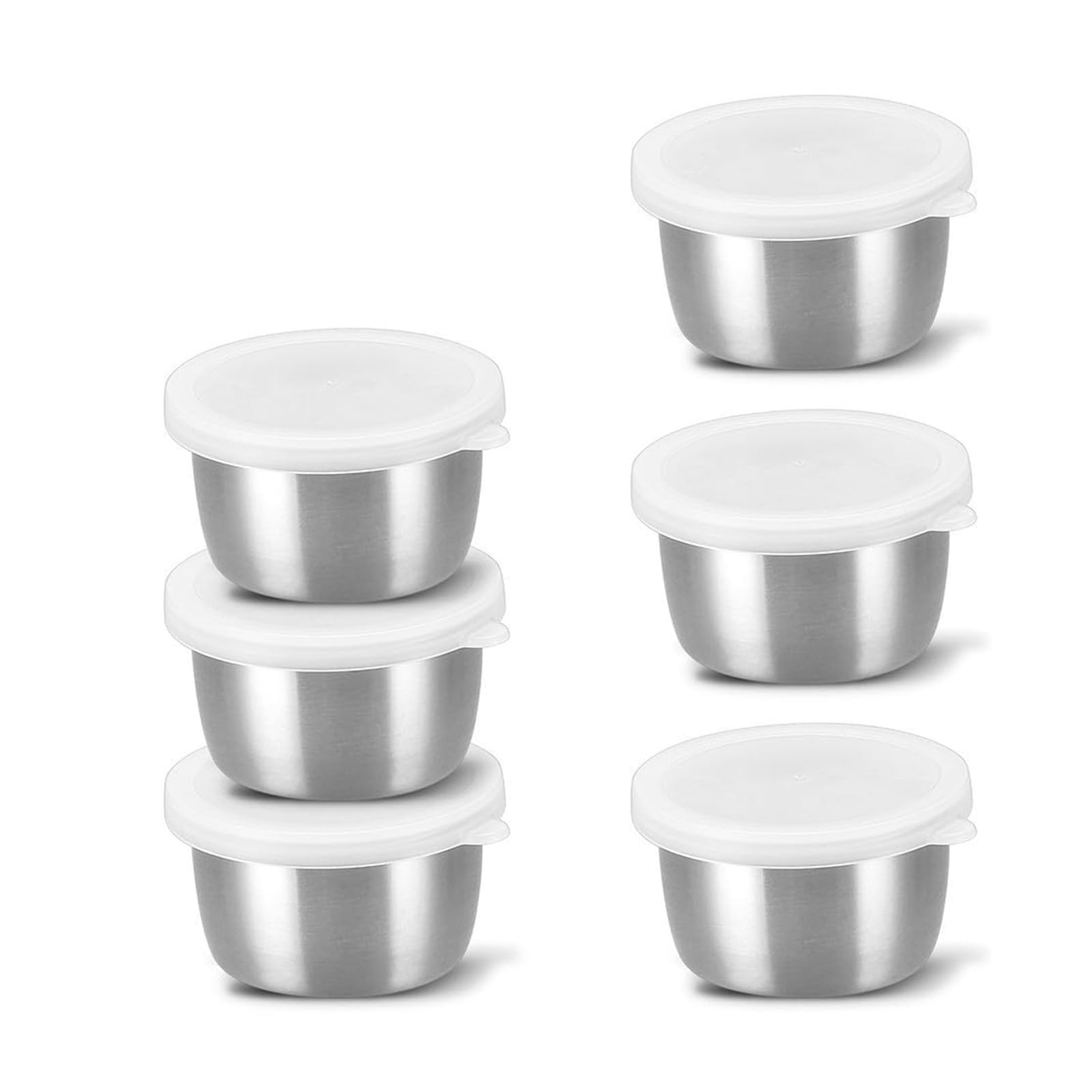 Set mit 6 Edelstahl-Saucenbechern, 40 ml, Edelstahl-Schüssel-Set mit Deckel, stapelbare Aufbewahrungsschüssel-Set für Snacks, Soßentöpfe, Gewürzschalen, Dipschalen