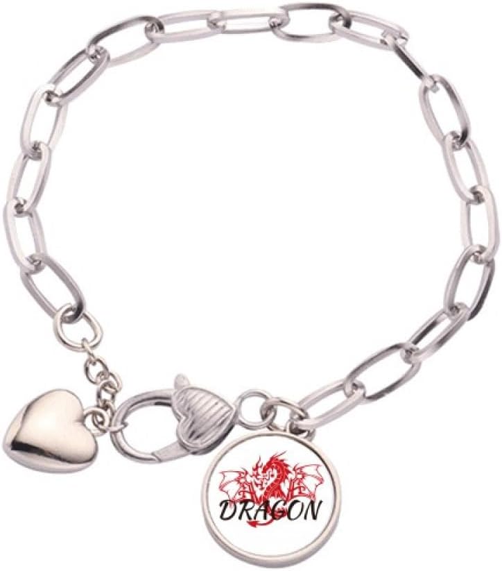 Dragon Animal Myth Wings East West Heart Chain Bracelet Jewelry Charm Fashion