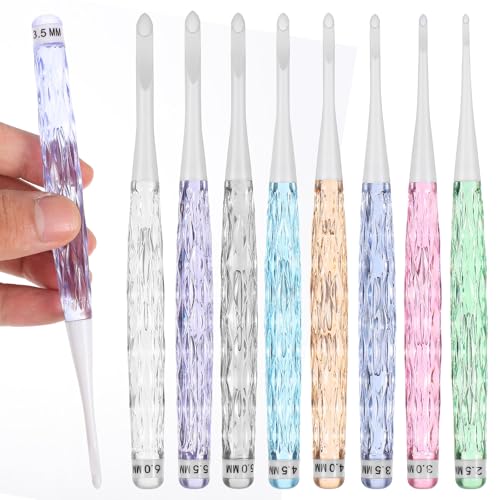 8 Pcs Plastic Crochet Hooks Colorful Crystal...