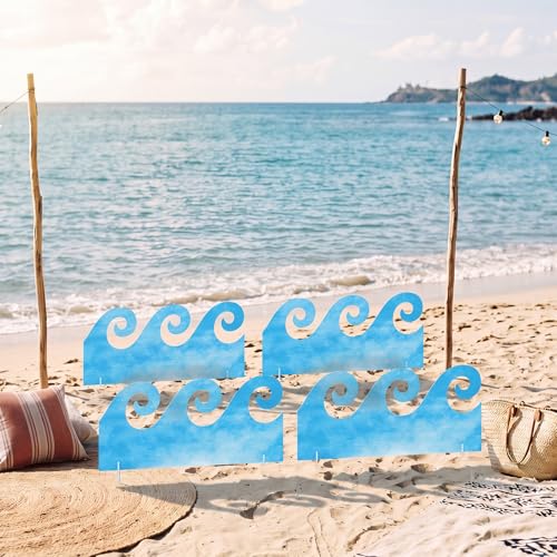 4 Pcs Ocean Wave Party Decorations Blue Plastic Summer Theme Wave Beach Surf Sign...