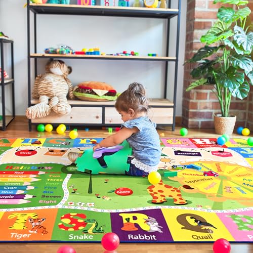 B BENRON Kids Rugs for Playroom Classroom Bedroom, Educational and Fun Play Mat with ABC Alphabet Animals, Learning Rug for Children Toddler Baby Girls Boys Nursery, Washable, 4x6