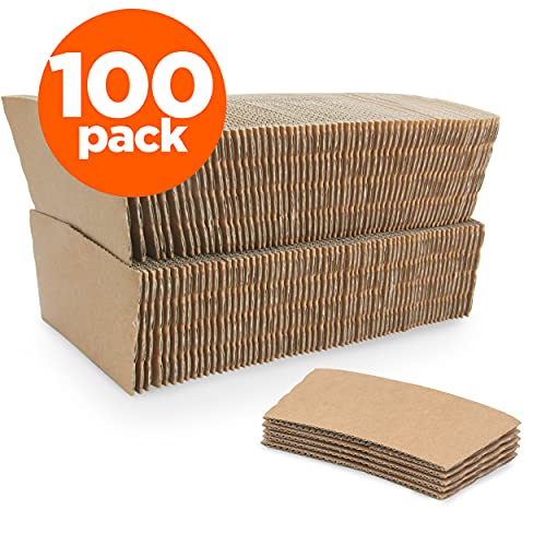 Image of FMP Brands [100 Pack] Kraft Coffee Cup Sleeves Disposable for Hot Drinks, Durable Corrugated Cardboard Cup Sleeves for 12-24 oz Cups, Beverage Insulator and Hand Protection for Hot & Cold Drinks