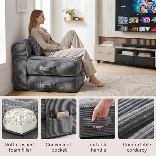 ORWIPO Folding Convertible Sleeper Chair Sofa Bed w/ Pillow (Various Colors) - image 4