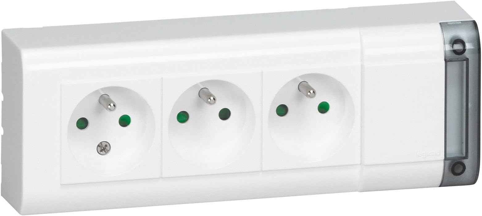 Fixable power strip 3 sockets 2P+T length 208 mm