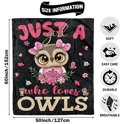 TUTUXMA Just A Girl Who Loves Owls Blanket, Super Soft Warm Cozy Fleece Plush Throw for Teen Girls - Image 2