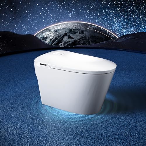 Smart Toilet with Foam Shield, Auto Open/Close Lid, Built-in Tank, Foot Sensor Flush, Warm Dryer, Heated Seat, Self Cleaning, Comfort Height Elongated Design (ZYS1)