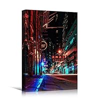 Canvas Wall Art Street View Cityscape Colorful Contemporary Multicolor Neon Photography Places - 12x18 inches