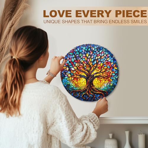 WOODBESTS Rompecabezas de Madera para Adultos (195 Piezas - 11.4x11.3 pulgadas) Rompecabezas de Vidrio de Colores Árbol de la Vida con Caja de Almacenamiento de Madera - Regalos Personalizados para Amantes de Rompecabezas miniatura 4