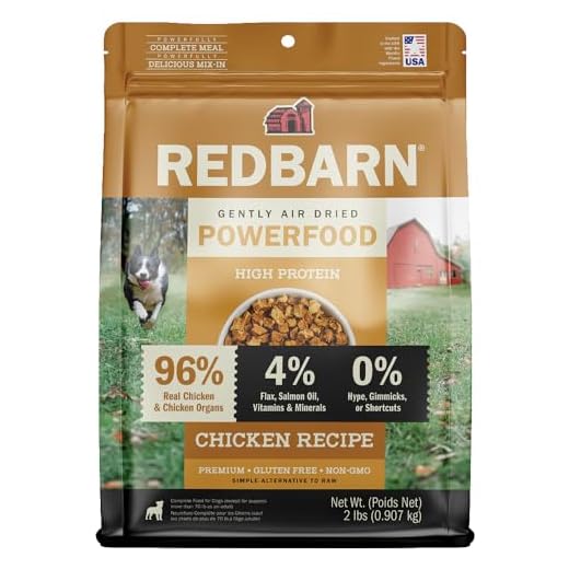 Redbarn Powerfood Air Dried Dog Food - 96% Chicken & Chicken Organs - High Protein Grain-Free Non-GMO Premium Dry Full Feed or Topper Made in USA with Omega 3 Salmon Oil Flaxseed - 2lb