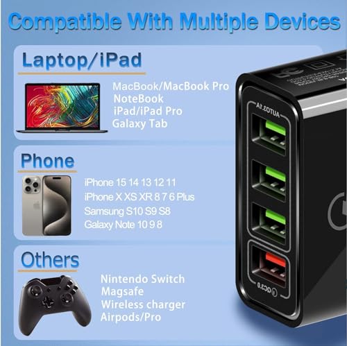 P37 Usb Wall Charger Multiport Qc.3 Quick Charge 4-Port Fast Charger Block, Multiport Usb Cube Power Adapter Wall Charger Plug Charging Block For All Mobiles Samsun Galaxy, Xiaomi thumb #3