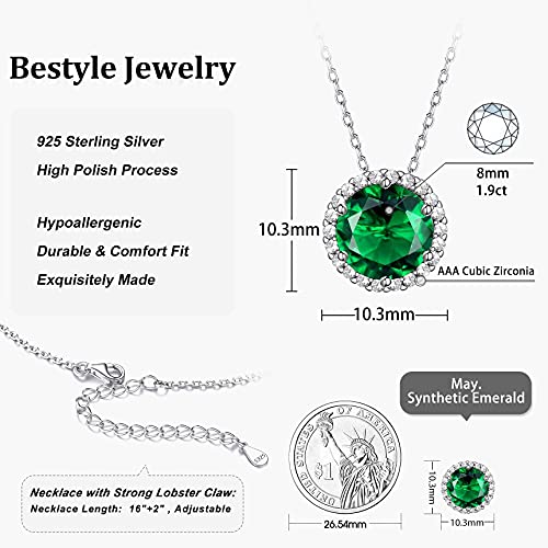 Bestyle Sparkling 925 Sterling Silver Birthstone Necklaces for Women, Created Heart/Round/Teardrop/Square Crystal Solitaire Pendant Diamond Necklace, Great Birthday/Anniversary/Wedding Gifts 6