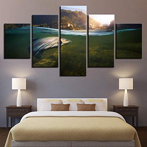 Impression sur toile 5 pièces pêcheur dans l'eau déco salon bureau - 4