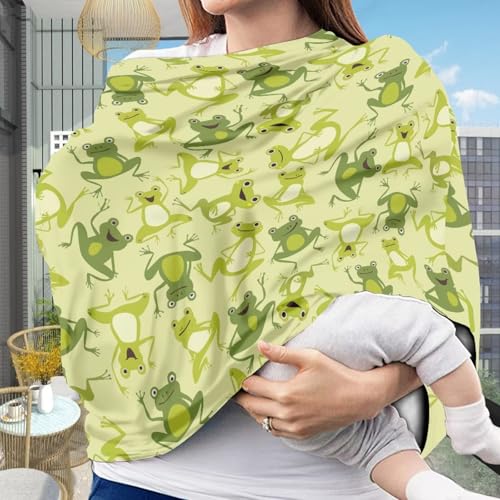 Image of Binienty Funny Frogs Animal Print Infant Stroller Covers for Baby Boys Girls, Stretchy Multi-Use Breastfeeding Scarf for Women Carseat Canopy for High Chair /Shopping Cart /Stroller